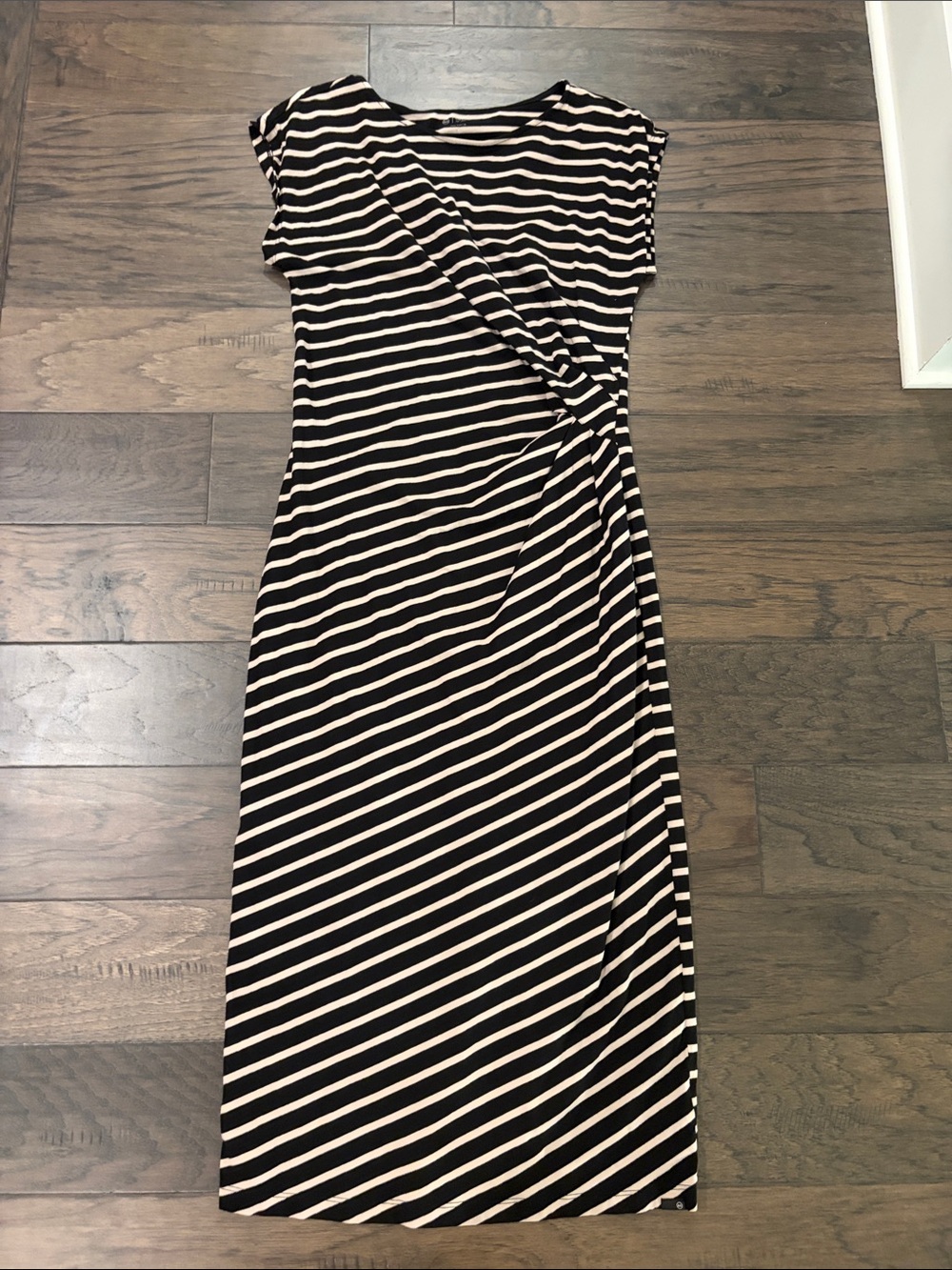 AG Aja Black Striped Knit Midi Dress Sz S